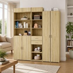 Brown Engineered Wood Highboard Storage Cabinet 45x42.5x185cm