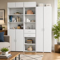 White Engineered Wood Highboard Storage Cabinet