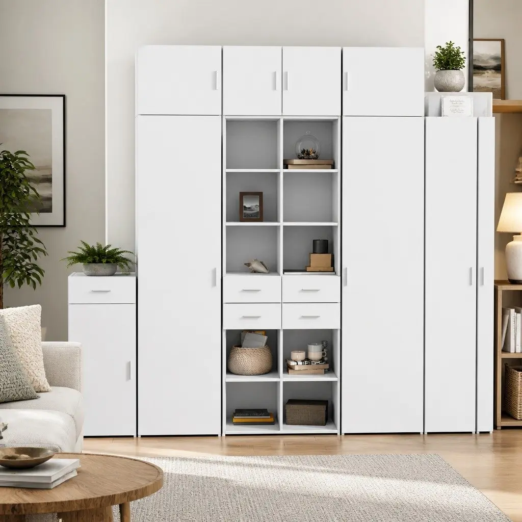 Highboard White 70x42.5x185 cm Engineered Wood Storage Cabinet