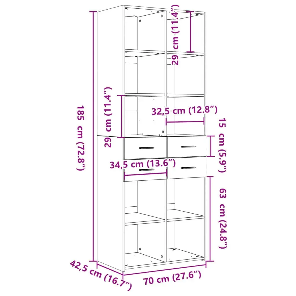 Highboard White 70x42.5x185 cm Engineered Wood Storage Cabinet