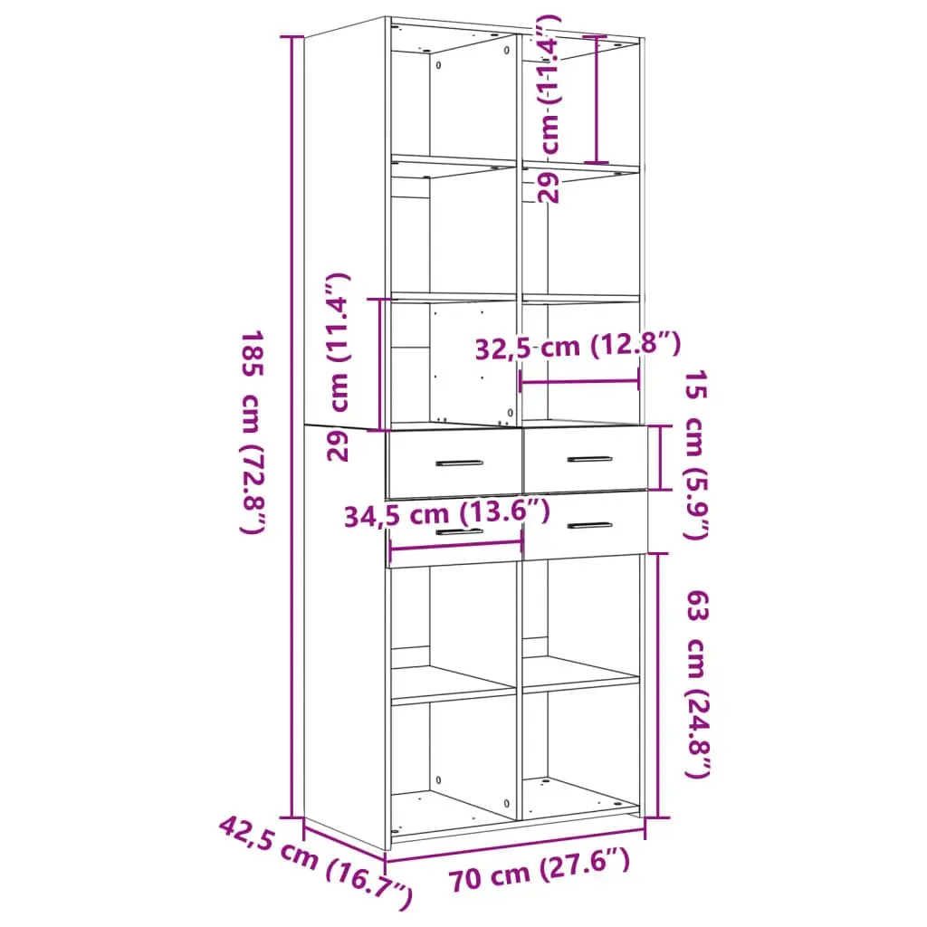 Highboard Storage Cabinet Brown 70x42.5x185cm Engineered Wood Modern