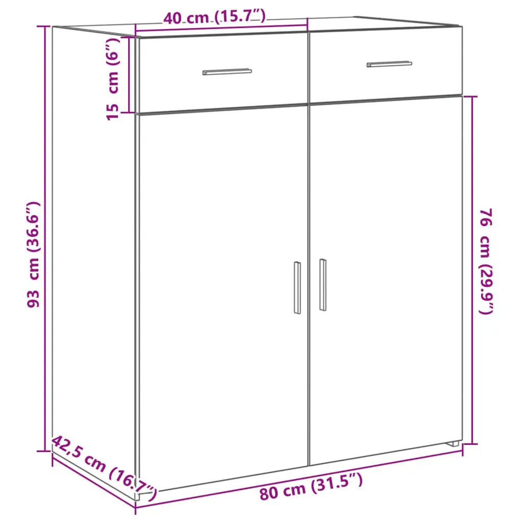 Sideboard Cabinet White 80x42.5x93cm Engineered Wood Storage Furniture with Drawers and Doors