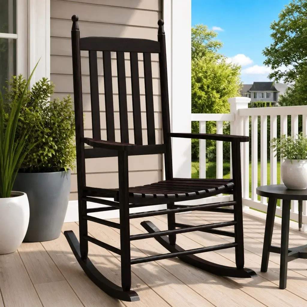 Set of 2 Brown Solid Wood Rocking Chairs