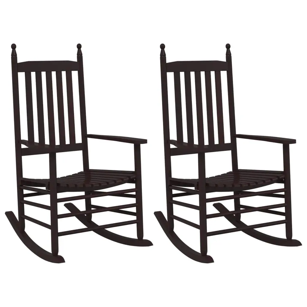 Rocking Chairs Brown Solid Wood Poplar Curved Seat High Back Armrest 2 Piece