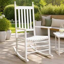 Set of 2 White Solid Wood High Back Rocking Chairs