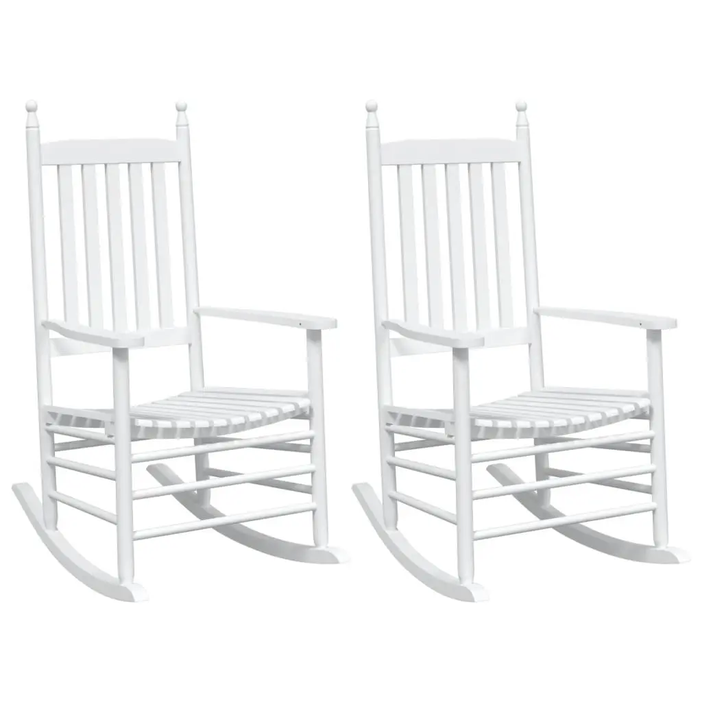 Rocking Chairs White Solid Wood High Back Curved Seat Armrest 2 Piece