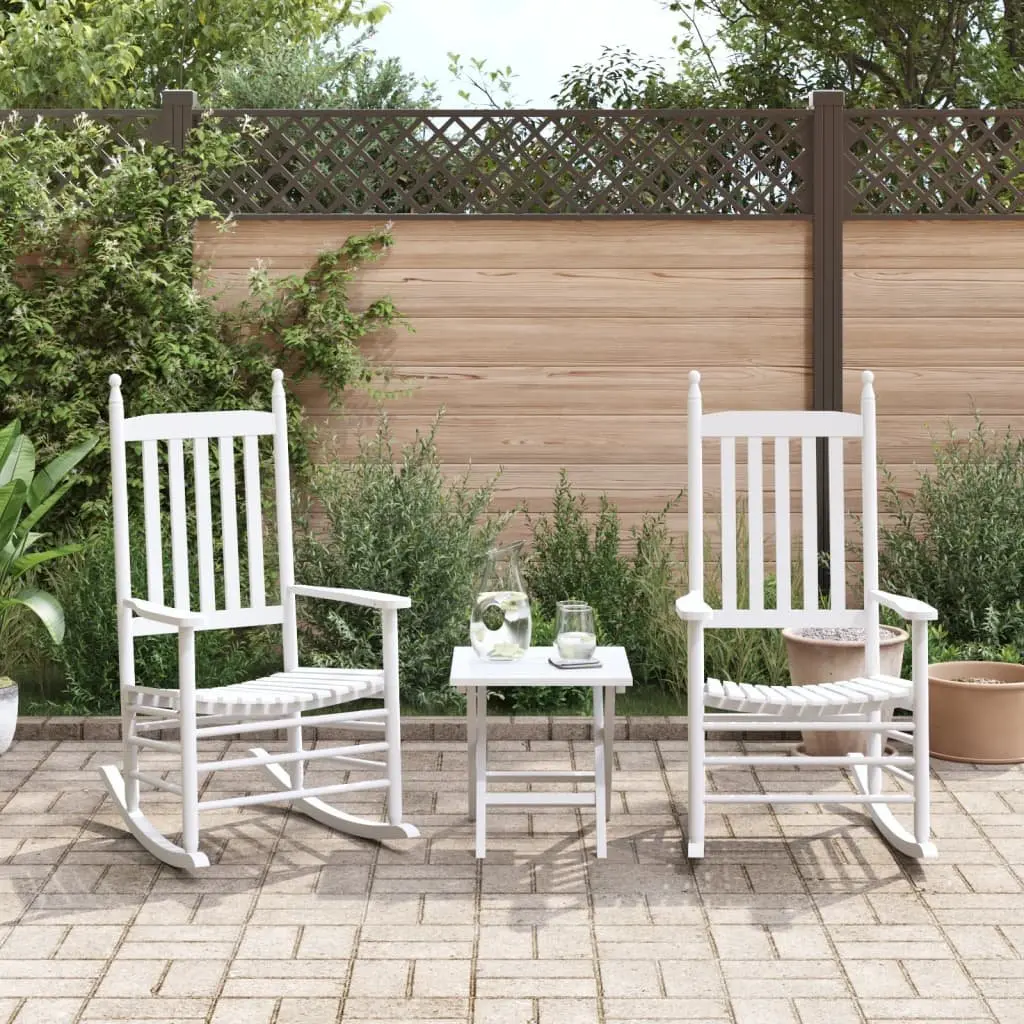 Rocking Chairs White Solid Wood High Back Curved Seat Armrest 2 Piece