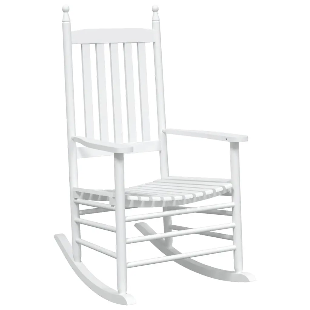 Rocking Chairs White Solid Wood High Back Curved Seat Armrest 2 Piece