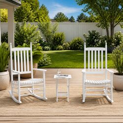 White Wooden Rocking Chairs Set with Folding Table