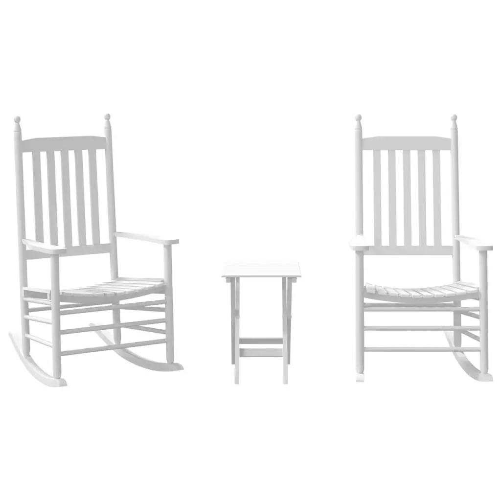 White Wooden Rocking Chairs Set with Folding Table