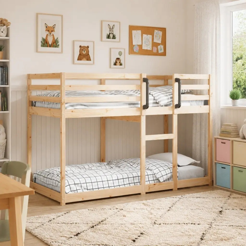 Bunk Bed Solid Pine Wood Frame 90x190 cm Slatted Base Guardrails Space-Saving