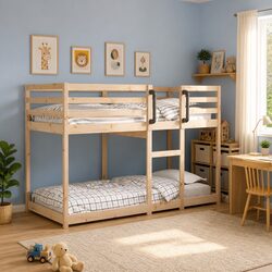 Solid Wood Pine Bunk Bed with Guardrails
