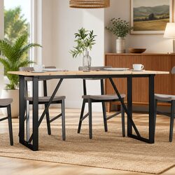 Solid Wood Pine Dining Table with Steel Frame 140x80x75 cm