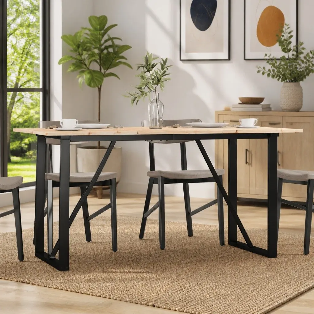 Dining Table O-Frame 160x80x75 cm Solid Wood Pine Steel Kitchen Brown