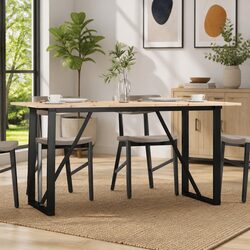 Warm Solid Pine Dining Table with O-Frame Steel Base
