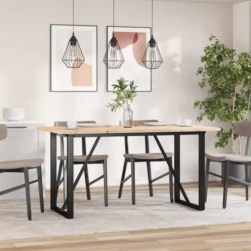 Solid Wood Pine Dining Table with Steel O-Frame 140x80cm
