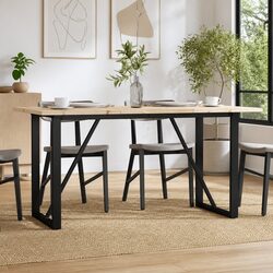 Solid Wood Pine Dining Table with Steel O-Frame