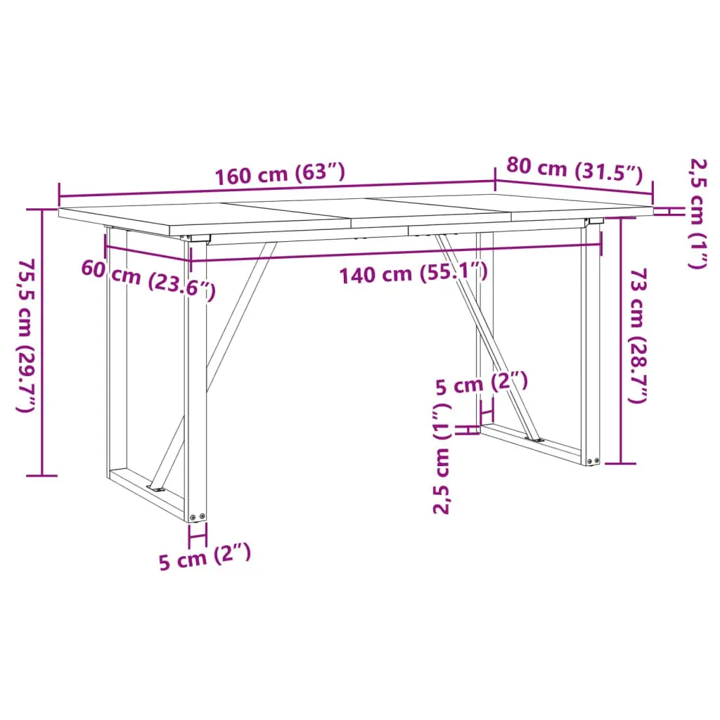 Solid Wood Pine Dining Table with Steel O-Frame