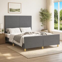 Grey Fabric Double Bed Frame with Headboard 137x187cm