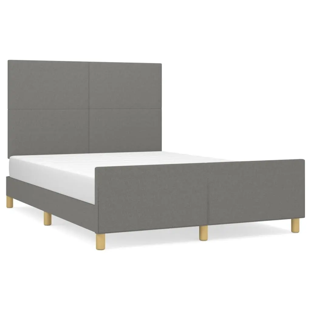 Grey Fabric Double Bed Frame with Headboard 137x187cm