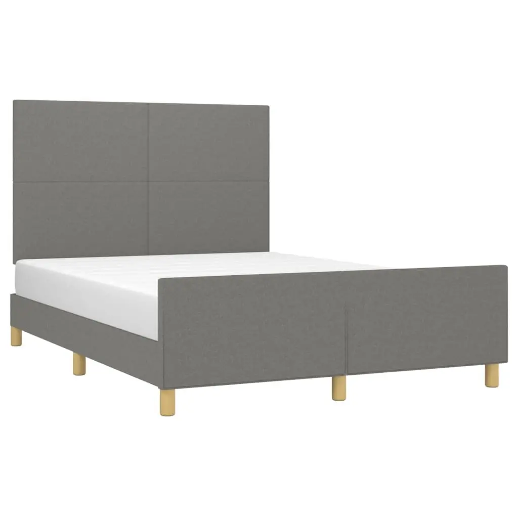 Grey Fabric Double Bed Frame with Headboard 137x187cm