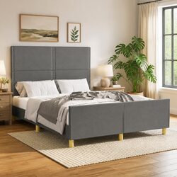 Grey Fabric Double Bed Frame with Headboard 137x187 cm