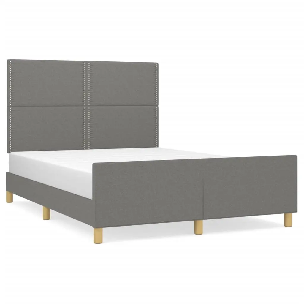 Grey Fabric Double Bed Frame with Headboard 137x187 cm
