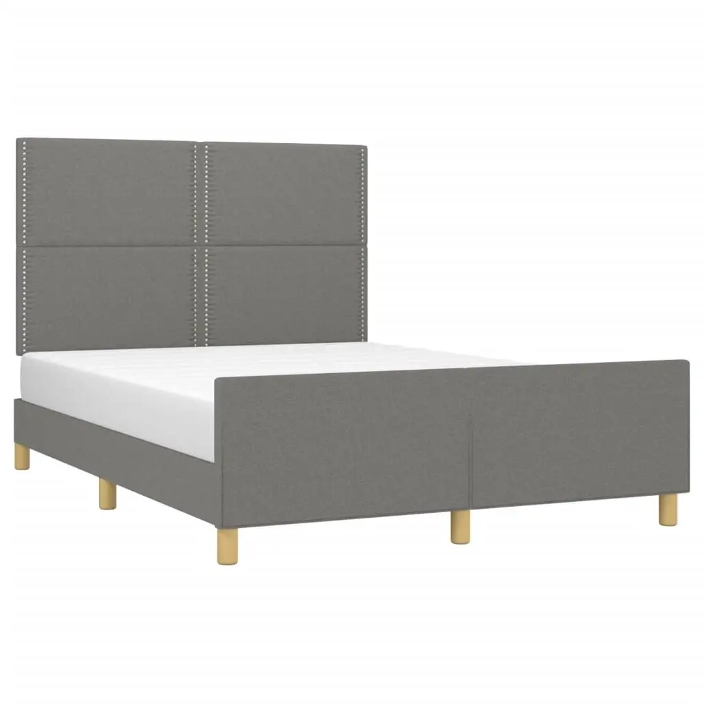 Grey Fabric Double Bed Frame with Headboard 137x187 cm