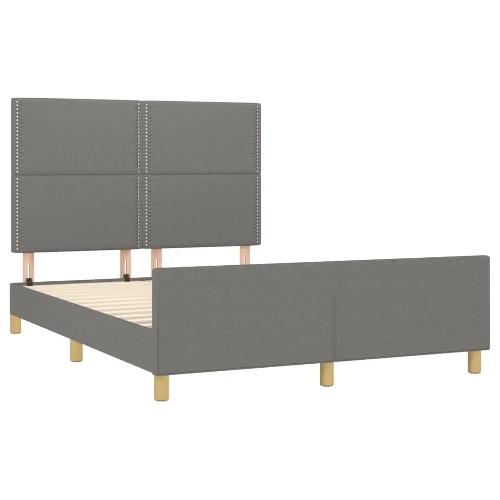 Grey Fabric Double Bed Frame with Headboard 137x187 cm