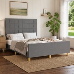 Stylish Double Bed Frame with Grey Fabric Headboard