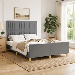 Grey Fabric Double Bed Frame with Headboard 137x187cm