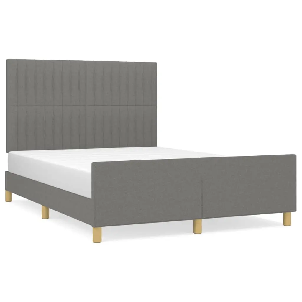 Grey Fabric Double Bed Frame with Headboard 137x187cm