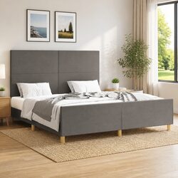 Grey Fabric Queen Bed Frame with Headboard 152x203cm
