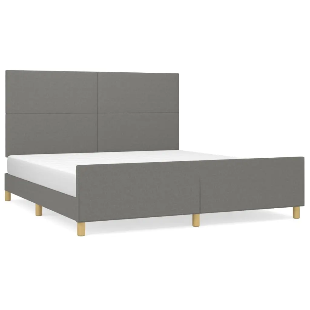 Grey Fabric Queen Bed Frame with Headboard 152x203cm