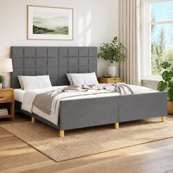 Grey Fabric Queen Bed Frame with Adjustable Headboard