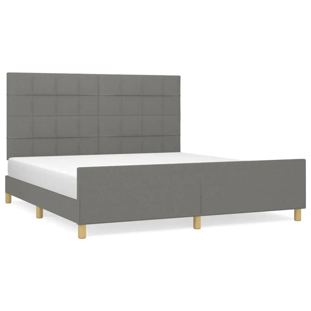 Grey Fabric Queen Bed Frame with Adjustable Headboard
