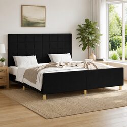 Comfortable Queen Bed Frame with Black Fabric Headboard