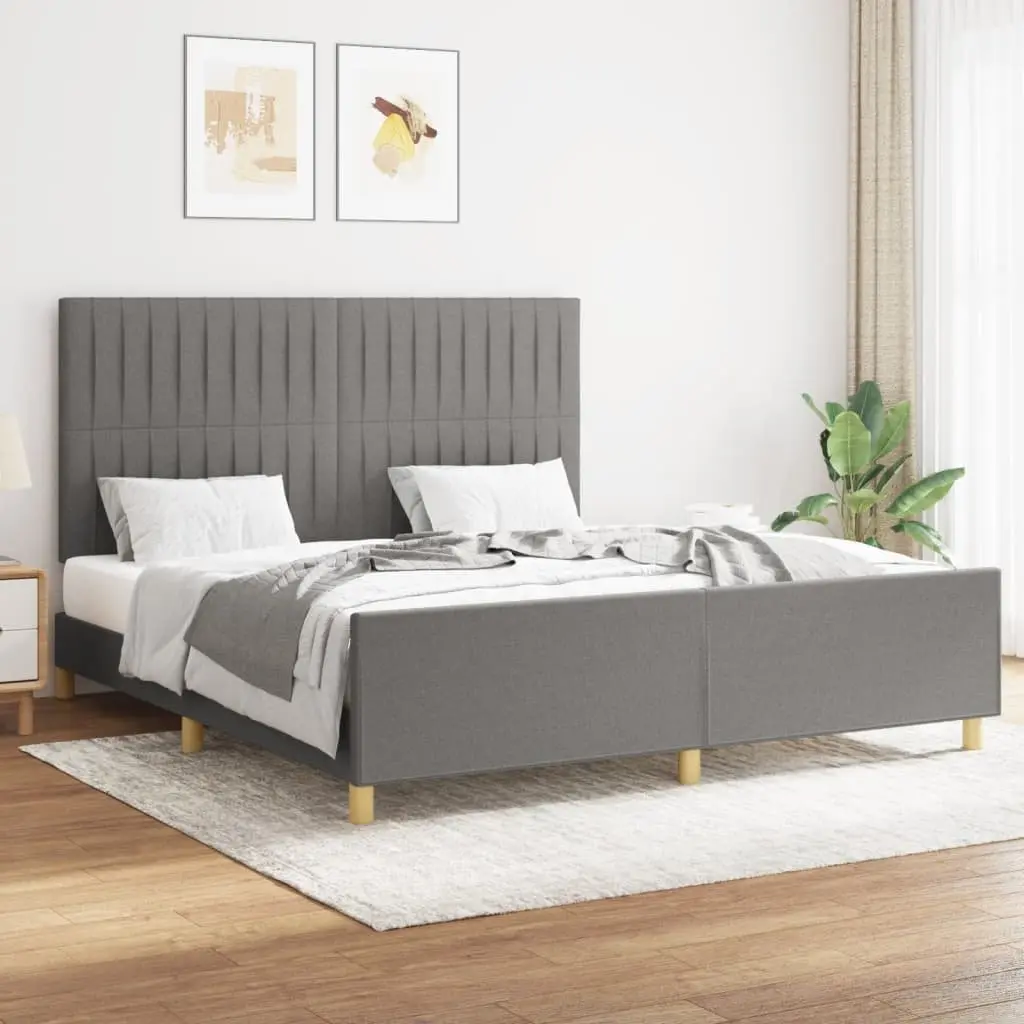 Fabric Bed Frame Grey Adjustable Headboard 152x203cm Queen Size Bedroom Furniture