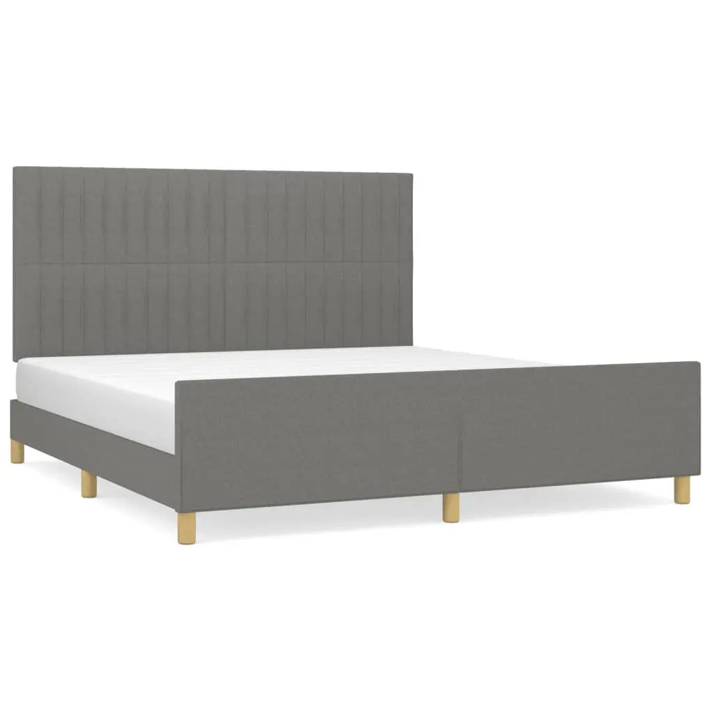 Fabric Bed Frame Grey Adjustable Headboard 152x203cm Queen Size Bedroom Furniture