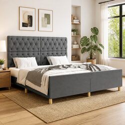 Grey Fabric Queen Bed Frame with Padded Headboard