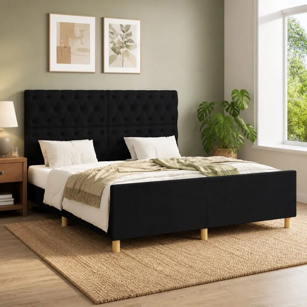 Queen Bed Frame Black Fabric 152x203 cm