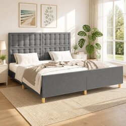 Grey Fabric Queen Bed Frame with Adjustable Headboard