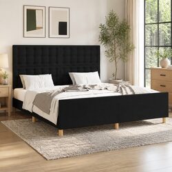 Black Fabric Upholstered Queen Bed Frame with Headboard