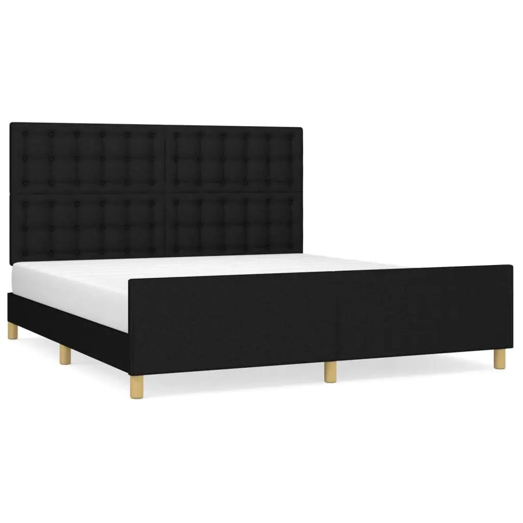 Black Fabric Upholstered Queen Bed Frame with Headboard