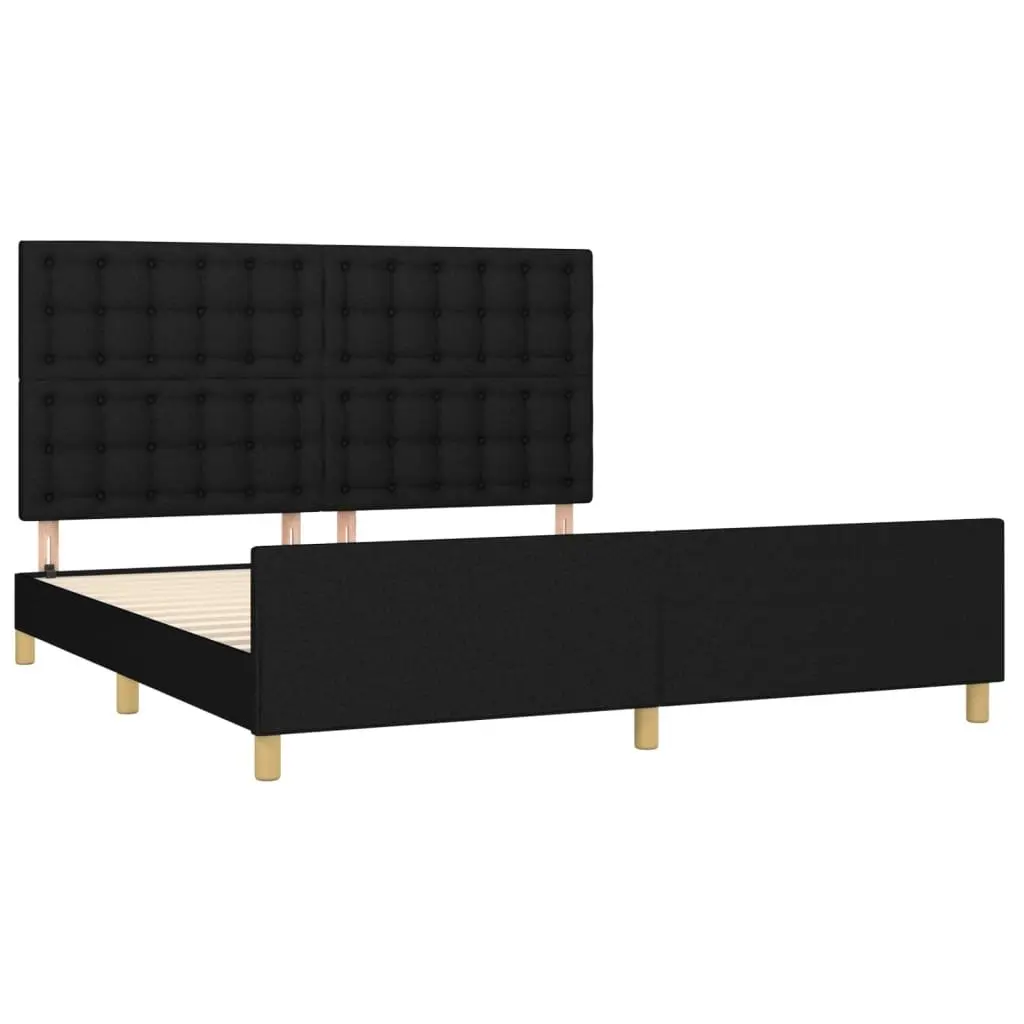 Black Fabric Upholstered Queen Bed Frame with Headboard