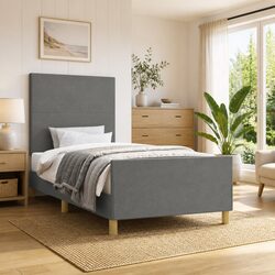 Cozy King Single Bed Frame with Grey Fabric Headboard