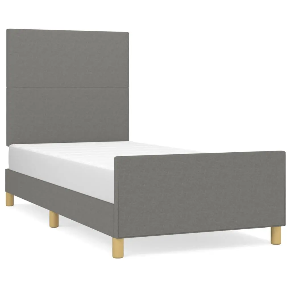 King Single Bed Frame with Grey Fabric Headboard