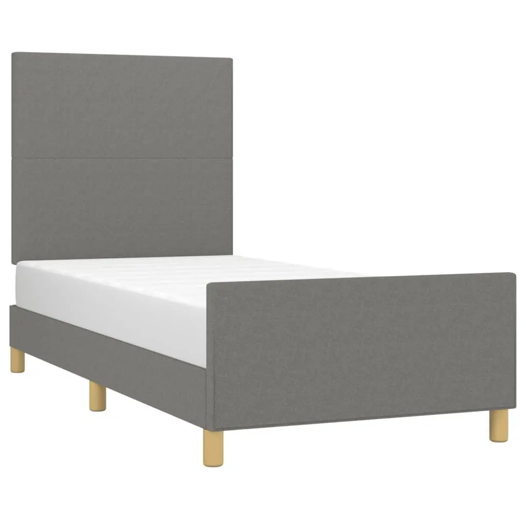 King Single Bed Frame with Grey Fabric Headboard