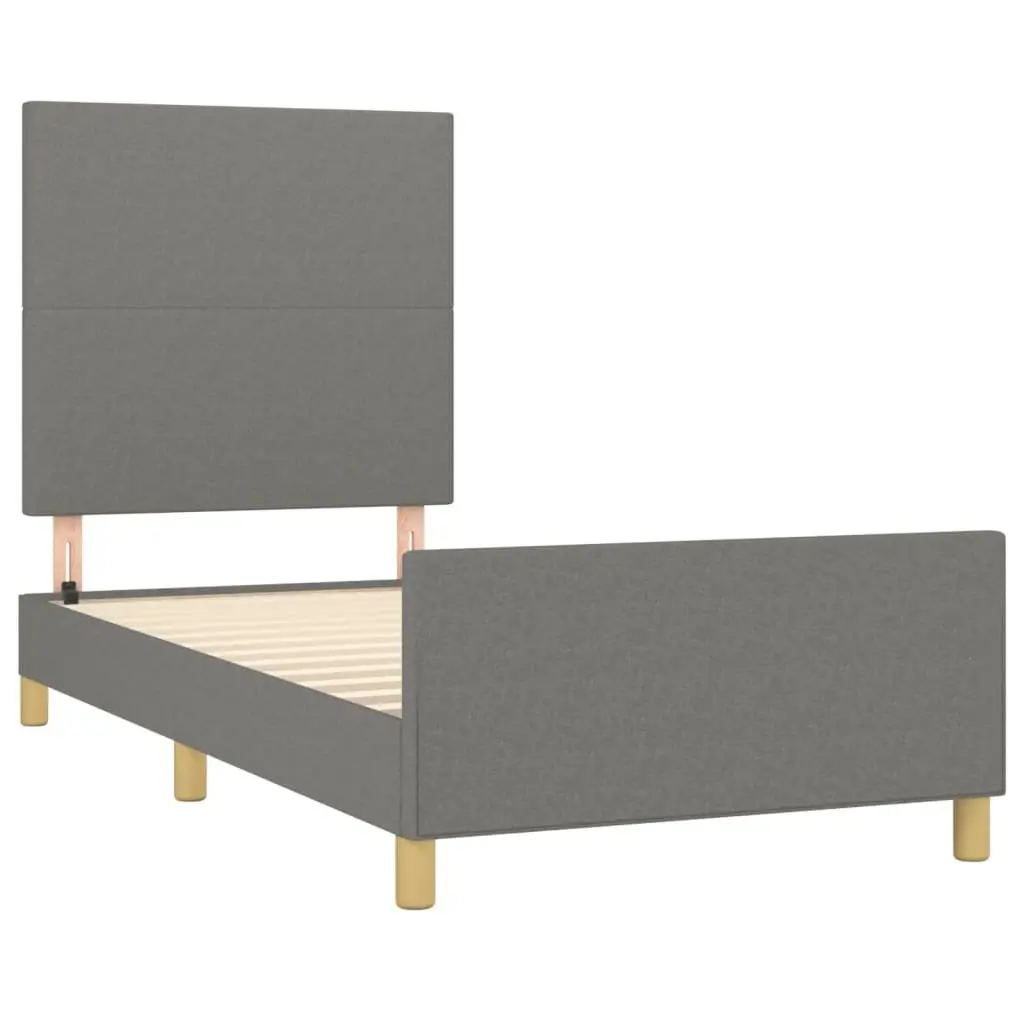 King Single Bed Frame with Grey Fabric Headboard