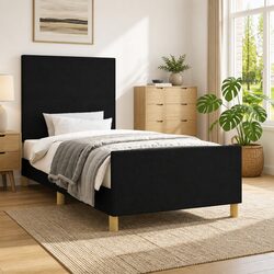Comfortable King Single Bed Frame with Black Fabric Headboard